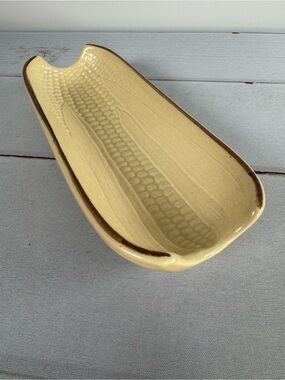 Vintage Pfaltzgraff Village Corn on the Cob Relish Dish #46 Cream Brown Trim